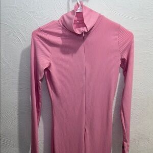 Pink Ribbed Long Sleeve Bodysuit